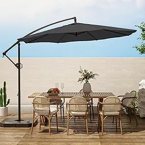 Photo 1 of Shintenchi Outdoor Hanging Offset Cantilever Umbrella with Cross Base,