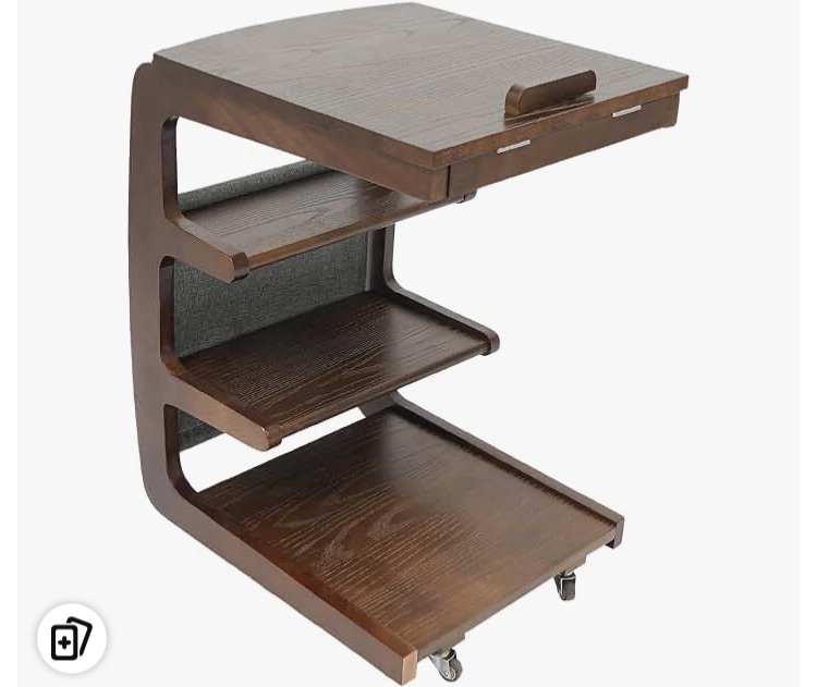 Photo 1 of ******MISSIGN PARTS********* Walnut Color C-Shaped End Table, Small 4-Tier End Table with Wheels Wooden Couch Table Adjustable Desktop Rolling Side Table Mesa Auxiliar TV Trays for Bedroom, Living Room