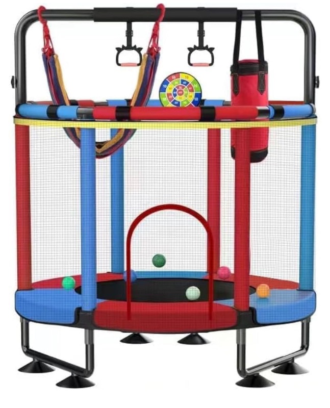 Photo 1 of *********PHOTO REFERENCE***** Trampoline for Kids, Upgrade Full Anti-Rust Indoor Outdoor Toddler Trampoline with Net,  Adjustable Baby Toddler Trampolines Accessories with 8 Toys Dart Board