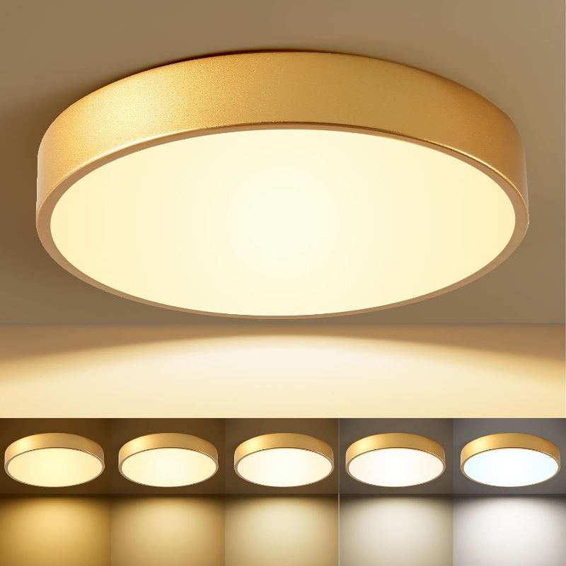 Photo 1 of ***LIGHT COVER MISSING***Flush Mount Ceiling Light Gold 12 Inch LED Dimmable Ceiling Light 24W 5CCT(2700K-5000K) Bedroom Lamp Entryway for Bedroom Foyer Kitchen Entryway Closet Hallway***LIGHT COVER MISSING***
