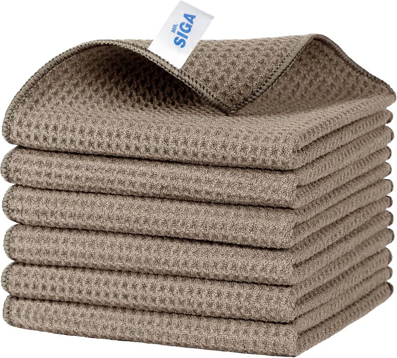 Photo 1 of  Waffle Pattern Cleaning Cloths, Reusable Absorbent Microfiber Cleaning Towels, Ultra Soft Microfiber Kitchen Cleaning Rags, 6 Pack,