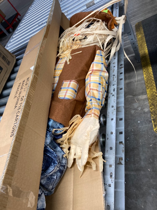 Photo 1 of ***MISSING AN EYE***Large Thanksgiving Sitting Scarecrow Decor 60 Inch Boy Fall Decoration Indoor Outdoor Autumn Harvest Porch Yard Garden Fireplace Mantel***MISSING AN EYE***