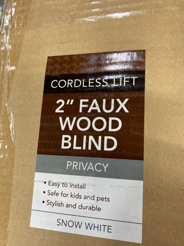 Photo 1 of 2" Cordless Faux Wood Horizontal Blinds, White, 34"W X 60"H