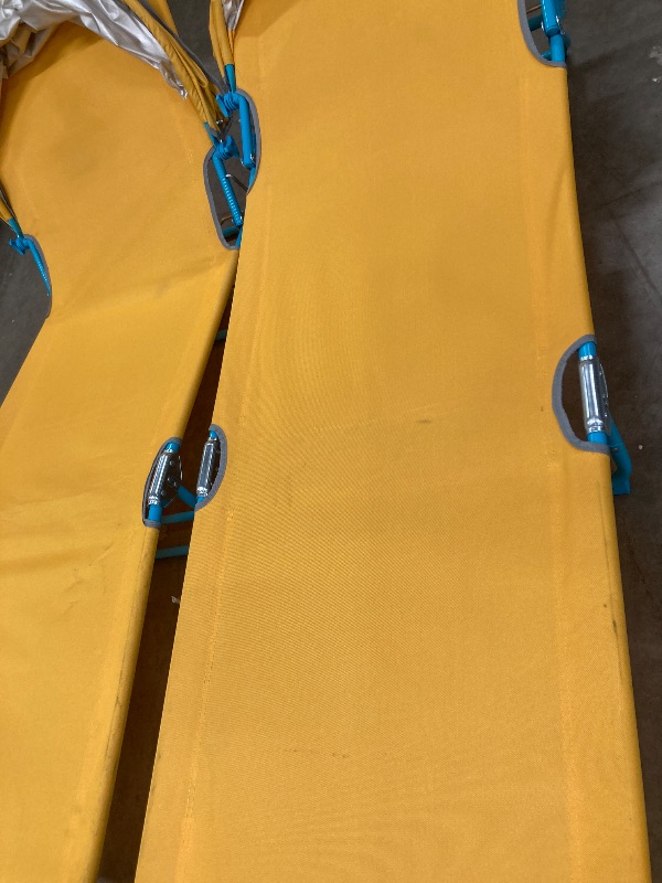 Photo 1 of **A little dirty**2 Pack Outdoor Lounge Chair, Tanning Chair with Sunshade Roof, Adjustable Backrest Folding Chaise Lounge, Reclining Beach Bed for Beach, Camping, Hiking -Yellow