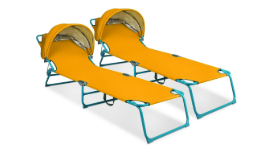 Photo 1 of **A little dirty**2 Pack Outdoor Lounge Chair, Tanning Chair with Sunshade Roof, Adjustable Backrest Folding Chaise Lounge, Reclining Beach Bed for Beach, Camping, Hiking -Yellow