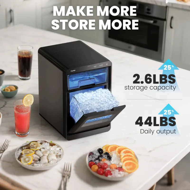 Photo 1 of **USED/HAS SCRAPES/NEEDS CLEANING**Qunler Nugget Ice Maker Countertop, 44lbs per Day Chewable Pebble Nugget Ice Machine with Touch Screen for Home, Kitchen, Office, Stainless Steel, Black