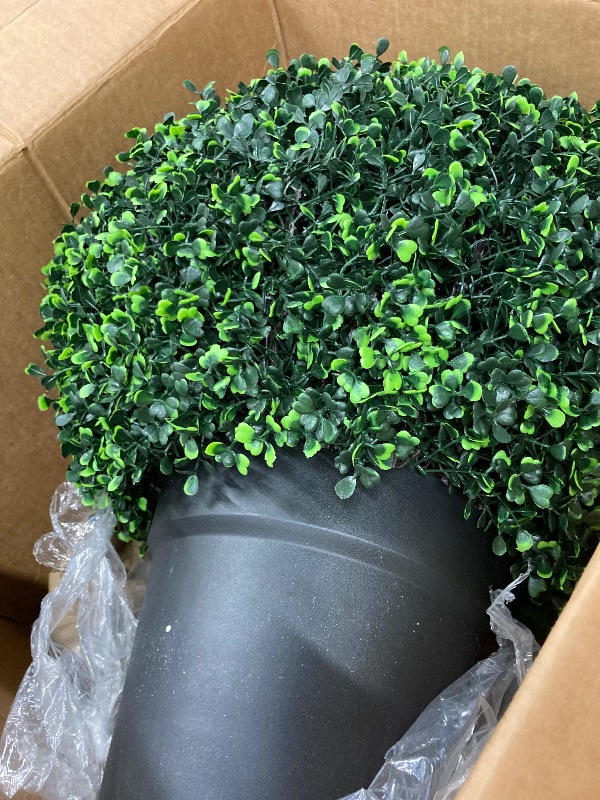 Photo 1 of ***ONLY ONE PLANT***Pure Garden Set of 2 Artificial Boxwood Plants - 21-Inch Topiary Ball Faux Plants - Indoor or Outdoor Fake Greenery for Home, Entryway or Porch Decor