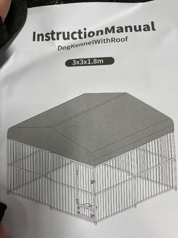 Photo 1 of 10x10x6 FT Outdoor Dog Kennel for Large Dogs, Large Dog Kennel Outside with Lock, Dog Enclosures with UV-Resistant Waterproof Roof Cover for Outside