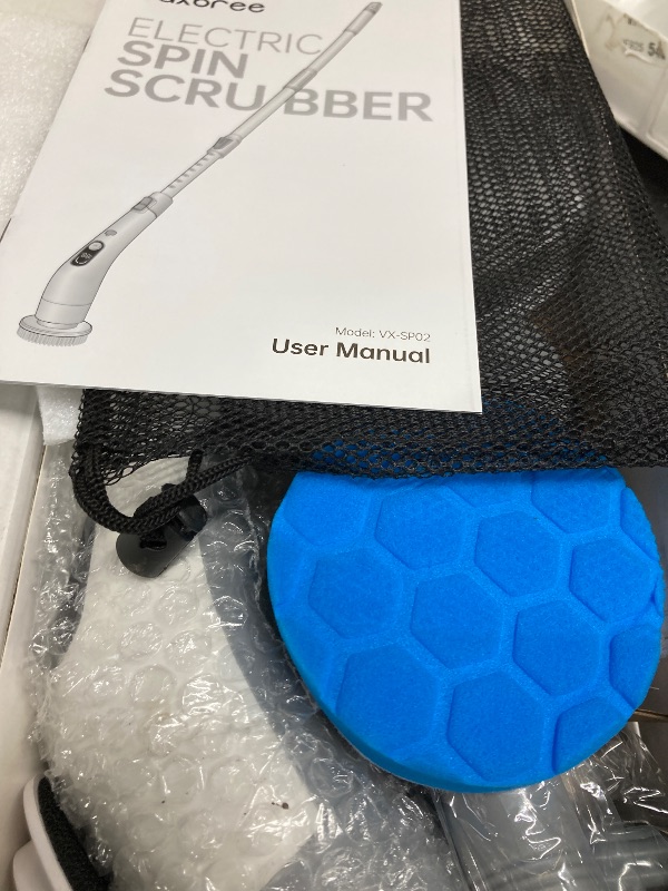 Photo 1 of **PARTS ONLY/DOES NOT WORK**Vaxbree Electric Spin Scrubber with LED Display, IPX7 Waterproof Powerful Shower Scrubber, 2H Runtime, 2 Speeds, Adjustable Handle, 8 Brush Heads, Cleaning Brushes for Household Use Bathtub Tile Car