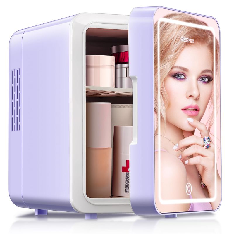 Photo 1 of **MISSING POWER PLUG**Skincare Fridge, 4L Makeup Mini Fridge With Dimmable LED Light Mirror for Bedroom, Car, Office & Dorm, Cooler & Warmer,