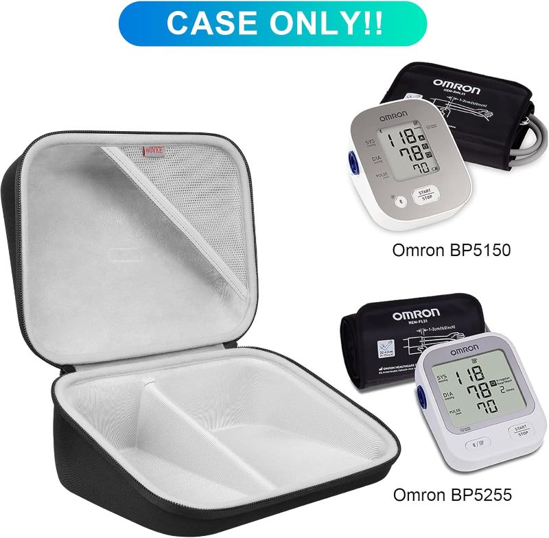 Photo 1 of **THIS IS A CASE ONLY**BOVKE Compact Hard Shell Case for OMRON Silver Upper Arm Blood Pressure Monitor BP5255 and Cuff, Portable Carrying Travel Case with Handle, Mesh Pocket for Cuff/Batteries/Charger, Black