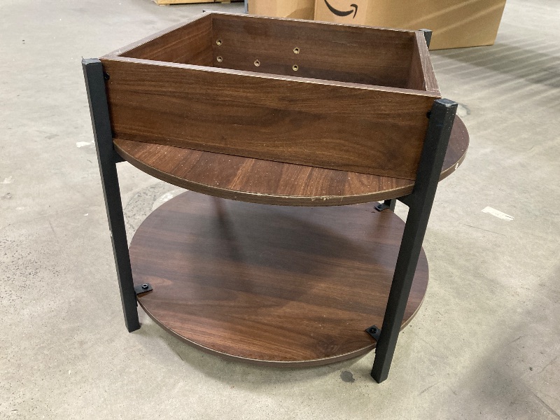 Photo 1 of ***DAMAGED-MISSING PARTS -SELLING AS IS*** 
GUNAITO Round Lift Top Small Coffee Table on Wheels with Storage, Modern Farmhouse Center Table with Shelf Small Circle Table for Living Room, Walnut
