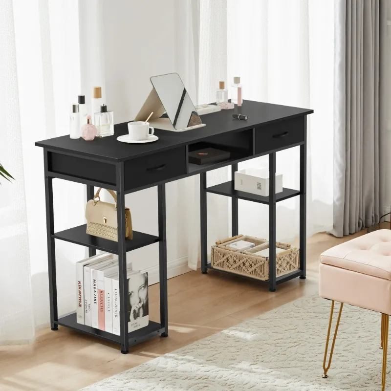 Photo 1 of *******MISSING PARTS*******edx Small Desk Fabric Drawers & Storage Shelves, Home Office Computer Desk, Writing Desk Small Space Desk Study Table for Home, Bedroom, 48 Inch, Balck