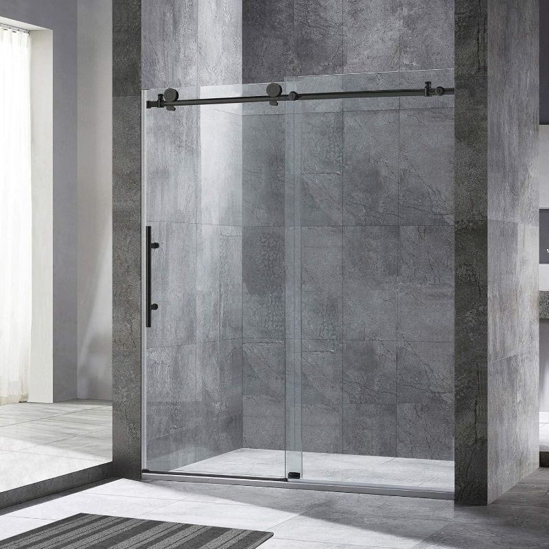 Photo 1 of ***MISSING BOXES/ONLY ONE GLASS DOOR PANEL/INCOMPLETE SET****Frameless Sliding Shower, 56"-60" Width, 76" Height, 3/8" (10 mm) Clear Tempered Glass, Black Finish, Designed for Smooth Door Closing. MBSDC6076-MBL, 60"x 76" Matte Black