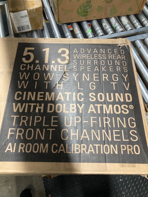 Photo 1 of **DAMAGED TO SUBWOOFER COVER-SEE PICS/MISSING POWER WIRES***LG S80TR 5.1.3 ch. OLED evo TV Matching Home Theater Soundbar with Rear Surround Speakers and Wireless Subwoofer, Wow Orchestra, Dolby Atmos, WOWCAST Built-in (2024 Model)