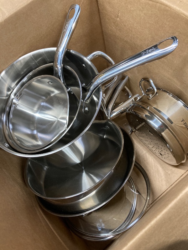 Photo 1 of *******MISSING PARTS****** T-fal Stainless Steel Cookware Set, 11 Piece, Induction Cookware, Oven Safe to 500°F, Kitchen Cooking Set w/Fry Pans, Pots and Pans, Dutch Oven, Saucepans, Kitchen Essentials, Silver