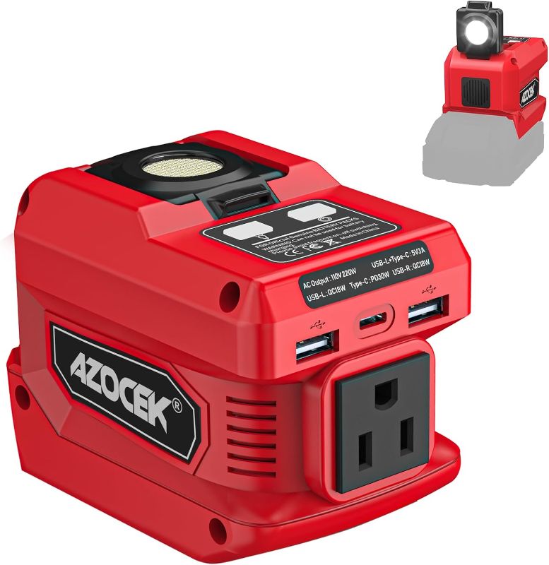Photo 1 of 
220W Azocek Power Inverter Compatible with Milwaukee 18V Battery, DC 18V to AC 110V Portable Power Station with 1 AC Outlet, 2 USB Ports & 1 Type-C Fast...