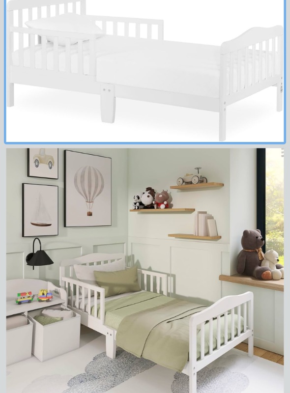 Photo 1 of ***(MISSING PARTS -SELLING AS PARTS ONLY)***
Dream On Me Classic Design Toddler Bed In White, Greenguard Gold And JPMA Certified, Low To Floor Design, Two Side Safety rails, Non-Toxic Finishes, Wooden Nursery Furniture