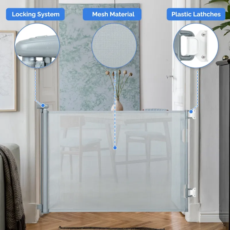 Photo 1 of  Retractable Baby Safety Gate for Baby and Pet Extends to 71" Wide 35" Tall Child Safety Gate Mesh Gate for Stairs, Doorways,Hallways