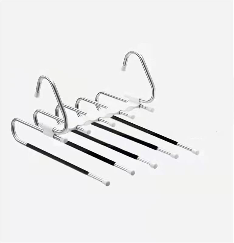 Photo 1 of  Storage Rack Stainless Steel Retractable Trouser Rack Folding Multi-Functional Multi-Layer Hanger Home Storage Clothes Drying Set