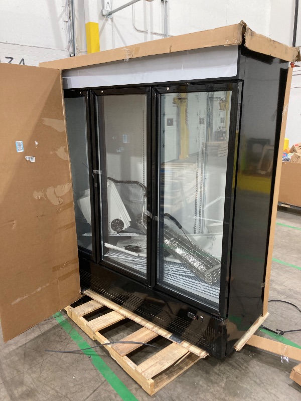Photo 1 of ***(DAMAGE, SELLING AS IS )*** 
BINGERMA Commercial Beverage Refrigerator with 3 Glass Doors 56 Cu.ft Display Merchandiser Cooler Bar Black Drink Fridge for Convenience Stores, Supermarkets,Bars,Offices