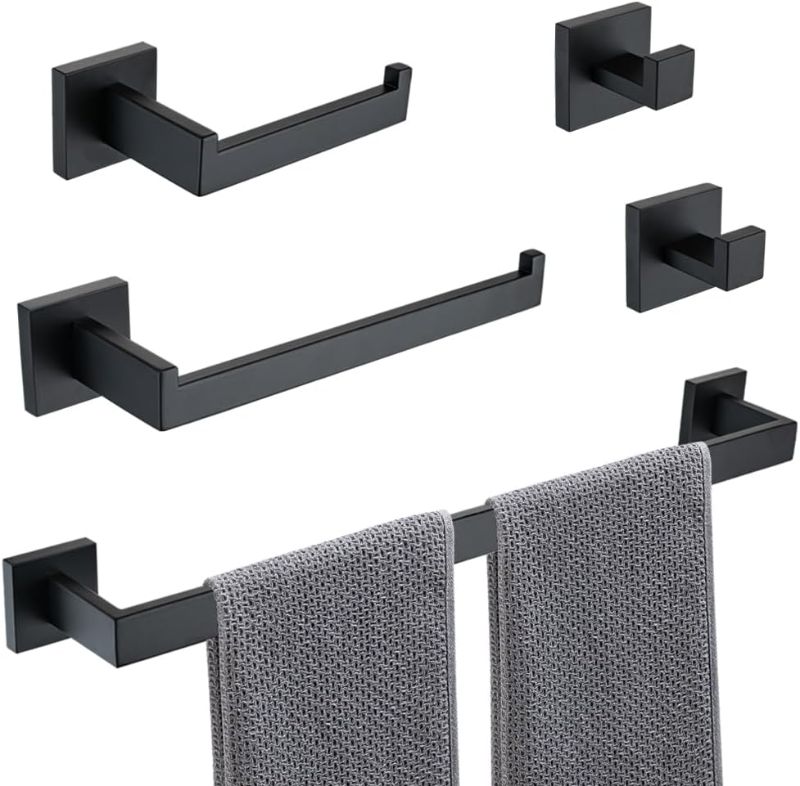 Photo 1 of
Premium 5-Piece Matte Black Bathroom Hardware Accessory Set, Durable SUS304 Stainless Steel Wall-Mounted Towel Bar and Towel Holder, 23.6-Inch Bathroom Towel Rack