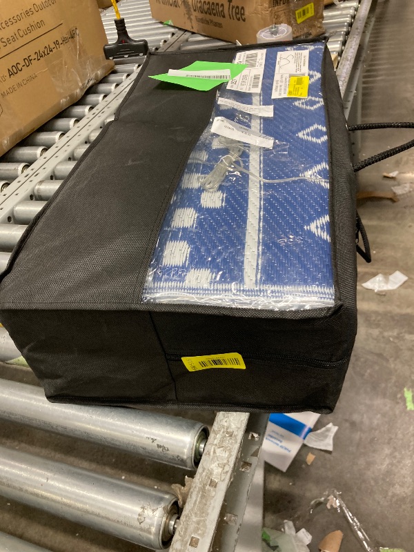 Photo 1 of **MISSING PARTS/RUG ONLY**SIXHOME Outdoor Rug with LED Strip Lights 8'x10' Waterproof Patio Rug Reversible Indoor Outdoor Rug Lightweight Plastic Straw Rug for RV Camping Deck Balcony Boho Porch Decor Blue and White