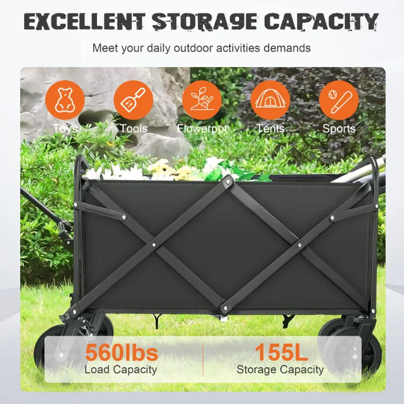 Photo 1 of ***It is used, it is missing parts and it is not known if it works 100%.***Qunler Large Collapsible Folding Wagon, 560 lbs Heavy Duty Big Bucket Utility Garden Cart with Oversized Tank Wheels for Sports, Shopping, Camping, Kids, Black