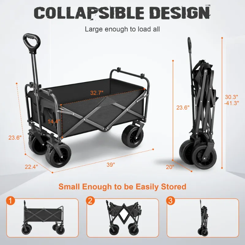 Photo 1 of ****It is used, it is missing parts and it is not known if it works at 100%.***Queller 560lbs Collapsible Folding Wagon, Big Bucket Beach Cart, Heavy Duty Large Capacity Garden Wagon with Multi-Terrain Brake Wheels for Outdoor Camping, Shopping, Sports, G