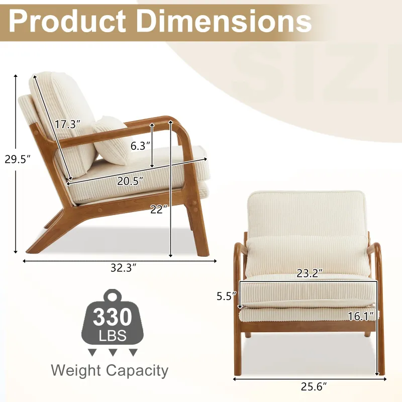 Photo 1 of ****Ktaxon Accent Chair Corduroy Upholstered Armchair, Reading Club Chair with Pillow and Solid Wood Frame for Living Room Bedroom Furniture Off Whit*****