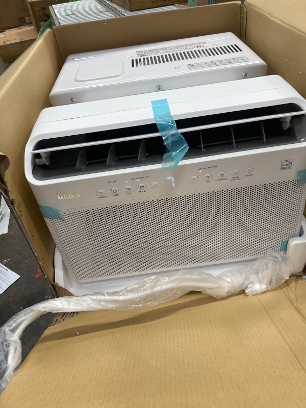 Photo 1 of ***used missing parts*****Midea 8,000 BTU U Shaped Smart Inverter Window Air Conditioner - Cools 350 Sq Ft, Ultra Quiet with Open Window Flexibility - Alexa/Google Assistant Compatible - 35% Energy Savings, Remote (Updated)
