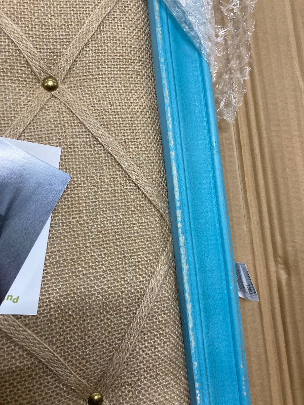 Photo 1 of **It is used, it is missing a piece and has some peeling along the edge***OFE Fabric Bulletin Board Memo Board 21"×27", Large Cork Boards for Walls with Rustic Blue Frame, Vision Boards Photo Display Board, Pinboard Wall Organizer, Decorative Note Message