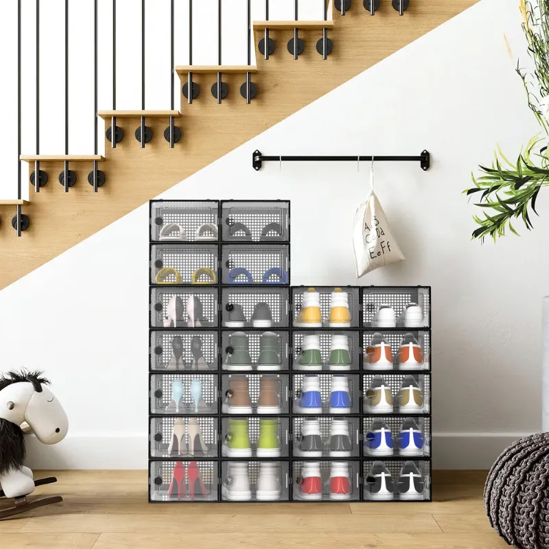 Photo 1 of ***It is used, it is missing a part and it is not known if it works 100%.*****X-Large Shoe Storage Boxes,24 Pack Shoe Storage Organizer,Clear Stackable Shoe Box for Closet,Space Saving Foldable Shoe Rack,Sneaker Container Bin Holde