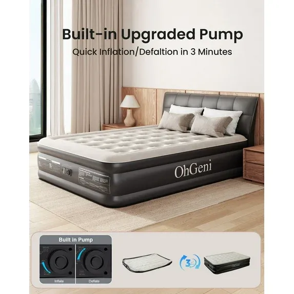 Photo 1 of ***It is used, it is missing a part and it is not known if it works 100%.***OhGeni Queen Air Mattress with Built in Pump, 18 Raised Blow Up Mattress, Low Noise Surface Portable Air Bed for Home and Guest, Inflatable Mattress, Black