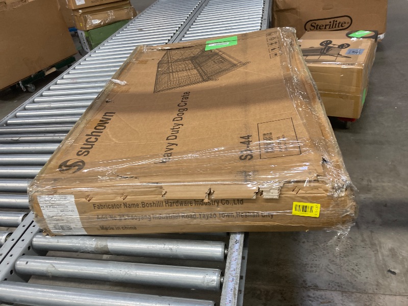 Photo 1 of **It is used, it is missing a part and it is not known if it works 100%***uchown Heavy Duty Dog Crate – 44 Inch Escape-Proof Steel Cage for Small to Large Dogs, Stackable Metal Kennel with Double Door, Lockable Wheels, Removable Tray & Feeding Bowls, Indo