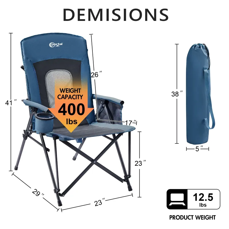 Photo 1 of **used***PORTAL Folding Camping Chair High Back for Adults, Portable Oversized Camp Chair for Outdoor, Supports 400 lbs, Blue