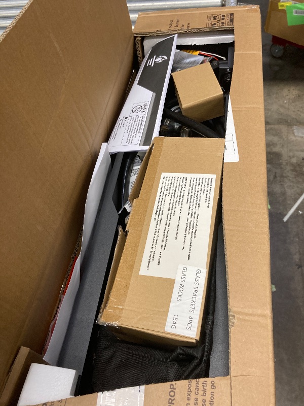 Photo 1 of **It is used, it is missing a part and it is not known if it works 100%***28-inch Table Top Propane Fire Pit, 40,000 BTU Tabletop Firepit for Patio, Outdoor Portable Rectangular Fire Bowl w/Wind Glass Shield, Glass Rocks - Carbon Gray