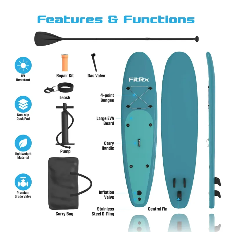 Photo 1 of **It is used, it is missing a part and it is not known if it works 100%****FitRx 10ft. Inflatable Paddle Board with Aluminum Adjustable Paddle and Accessories Carry Bag