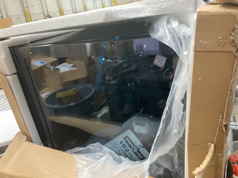 Photo 1 of ***It is used, it is missing a part and it is not known if it works 100%.***Newair 24" Beverage Refrigerator 177 Can Capacity, Black Stainless Steel Mini Fridge with Built-in Cooler and Glass Door, Cool your Soda, Beer, and Beverages to 37F