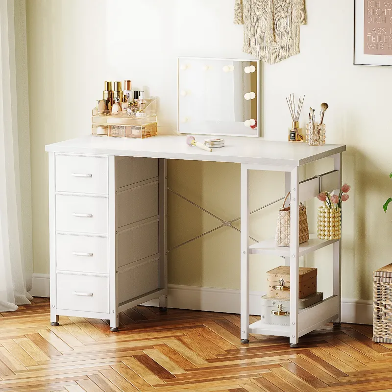 Photo 1 of ***It is used, it is missing parts and it is not known if it is 100% functional.***Casacomoda Computer Desk with Drawers & Storage Shelves, 40 Inch Corner Desk for Home Office Bedroom, Small Teen PC Desks with Fabric Drawer, White