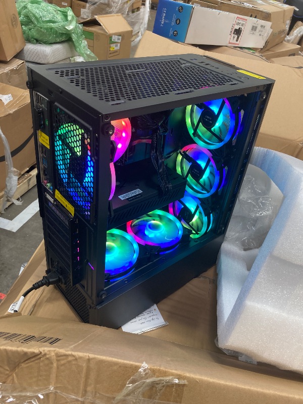 Photo 1 of ****It is used, it is missing a piece and it is not known if it is 100% functional.***STGAubron Gaming PC Desktop, Intel Core i7 up to 3.9G, Radeon RX 580 8G, 16G RAM, 1T SSD, WiFi, BT 5.0, RGB Fan x6, RGB BT Sound bar & Headphone, Windows 11 Home