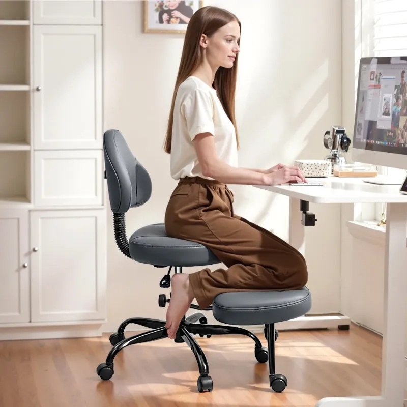 Photo 1 of **It is used, it is missing a piece and it is not known if it is 100% functional.**Primy Cross Legged Swivel Chair, ADHD Meditation Yoga Chair, Ergonomic Kneeling Chair for Adults with Wide Seat, 360° Swivel Retractable Footrest, Adjustable Height Leather