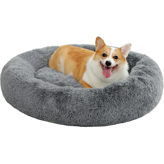 Photo 1 of ***used***PAWZ Road Calming Donut Dog Bed Anti-Anxiety Plush Pillow Round Puppy Cat Bed 35" for Pets Up to 100lbs,Gray