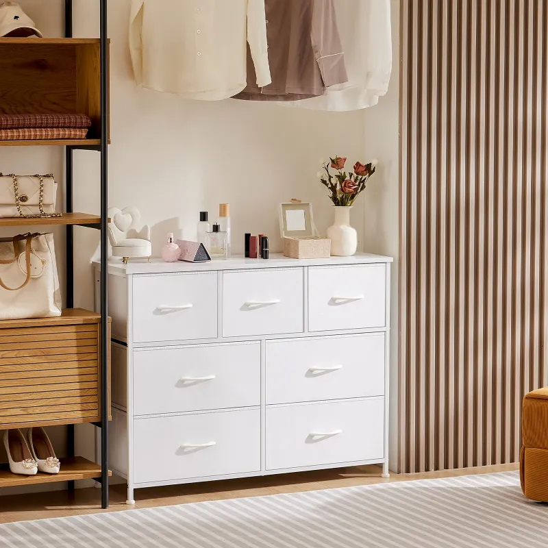 Photo 1 of ***It is used, it is missing a piece and it is not known if it is 100% functional.*****UNMOS 7 Drawer Fabric Dresser for Bedroom, Chest of Drawer Organizer Storage Cabinet for Closet, Entryway, White