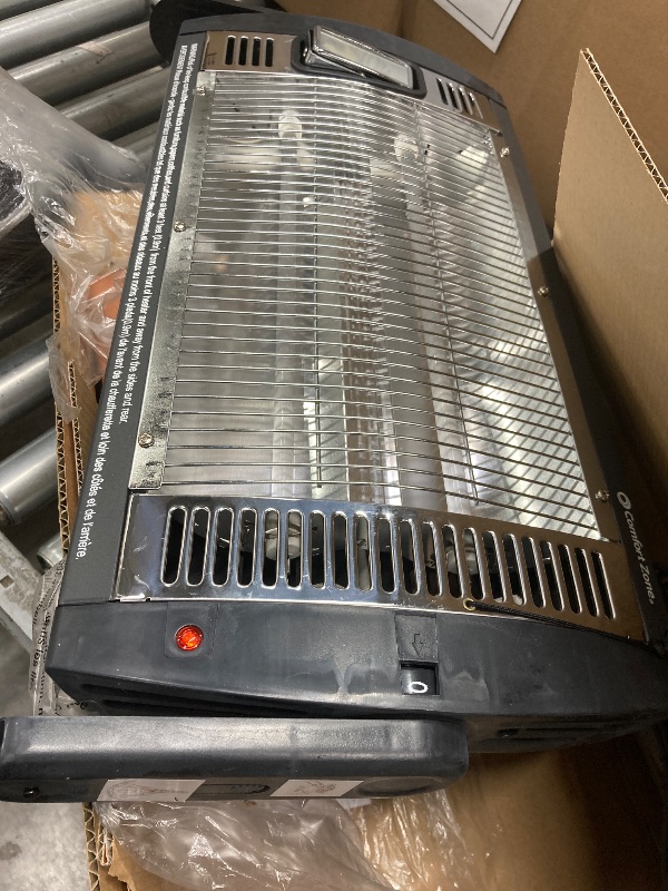 Photo 1 of ***It is used and is missing a part and it is not known if it works at 100%.***Comfort Zone CZQTV5M 750/1,500-Watt Ceiling Mounted Dual Quartz Radiant Heater with 90-Degree Adjustable Tilt, Metal Safety Grille, Overheat Protection (Hardware Included), Bla