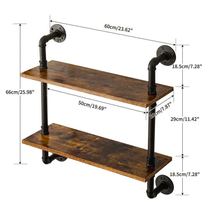 Photo 1 of **used**23.62"x26"Wood Floating Shelves,CoPedvic 2-Tier Industrial Pipe Shelves Wall Mount, for Wall Bathroom Kitchen Bedroom