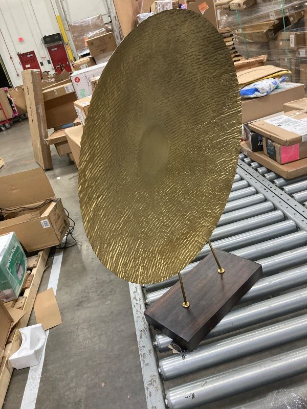 Photo 1 of ***USED***Deco 79 Metal Geometric Decorative Sculpture Plate Home Decor Statue with Wood Stand, Accent Figurine 22" x 6" x 27", Gold