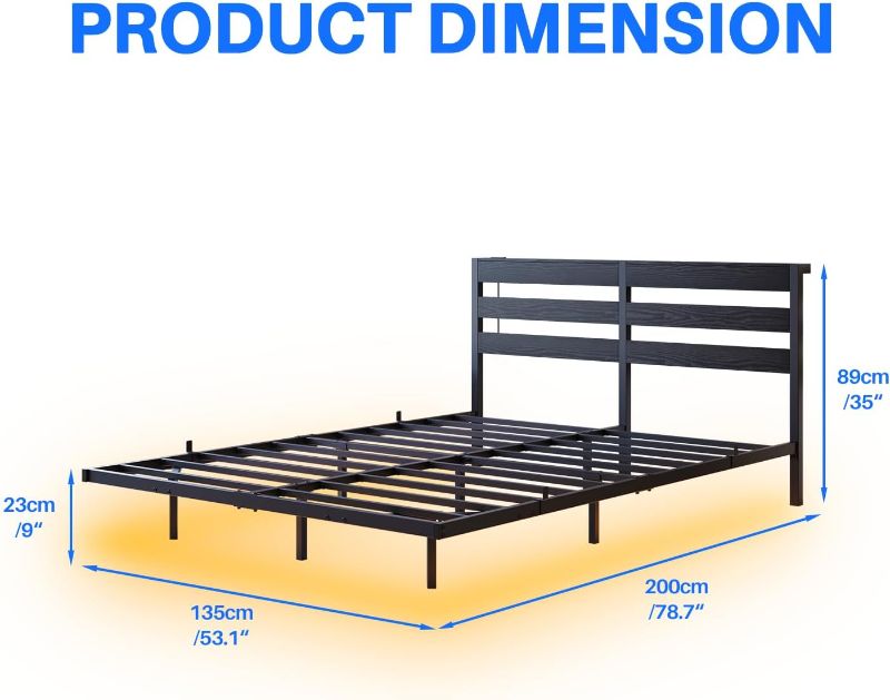 Photo 1 of ****IT IS USED, IT IS MISSING PARTS AND IT IS NOT KNOWN IF IT WORKS AT 100%***VERFARM Floating Bed Frame Full Size with USB Charging Station, LED Bed Frame with Storage Headboard, Black Metal Platform Bed Double Size, No Box Spring Needed, Noise Free, Eas