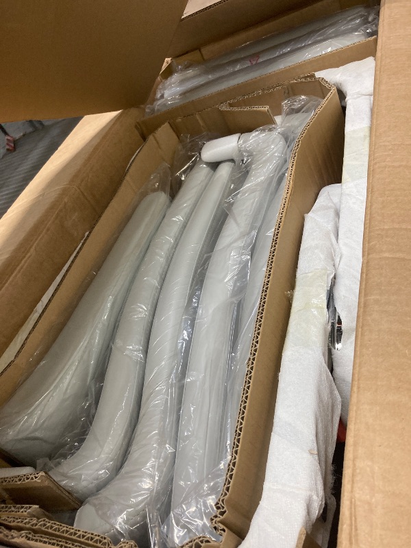 Photo 1 of ***USED, MISSING PARTS AND IT IS NOT KNOWN IF IT WORKS AT 100%****gopop Dining Chairs Set, Kitchen Modern Metal Chairs with Faux Leather Padded Seat High Back and Sturdy Chrome Legs, Chairs for Dining Room (Light Gray, Set of 4)