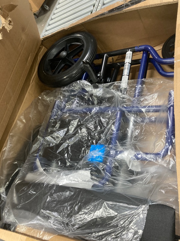 Photo 1 of ****USED, MISSING PARTS AND IT IS NOT KNOWN IF IT WORKS AT 100%***Medline Heavy Duty Transport Chair supports up to 500 lbs., Bariatric Transport Wheelchair, 22" W x 18" D seat, Blue Frame